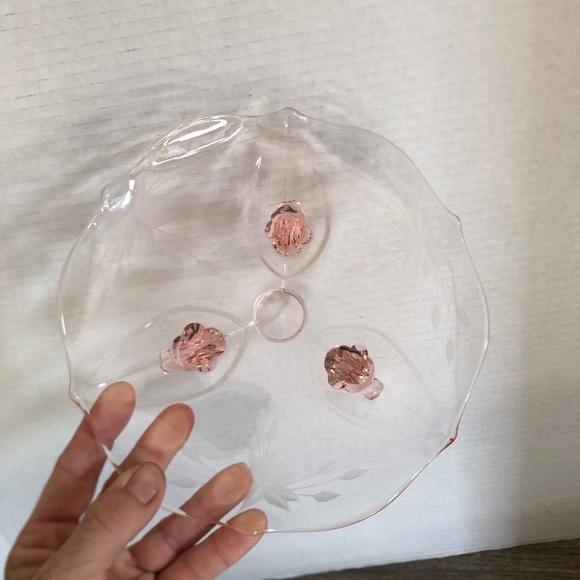 Vtg Pink Glass Footed Serving Tray - Picture 7 of 13